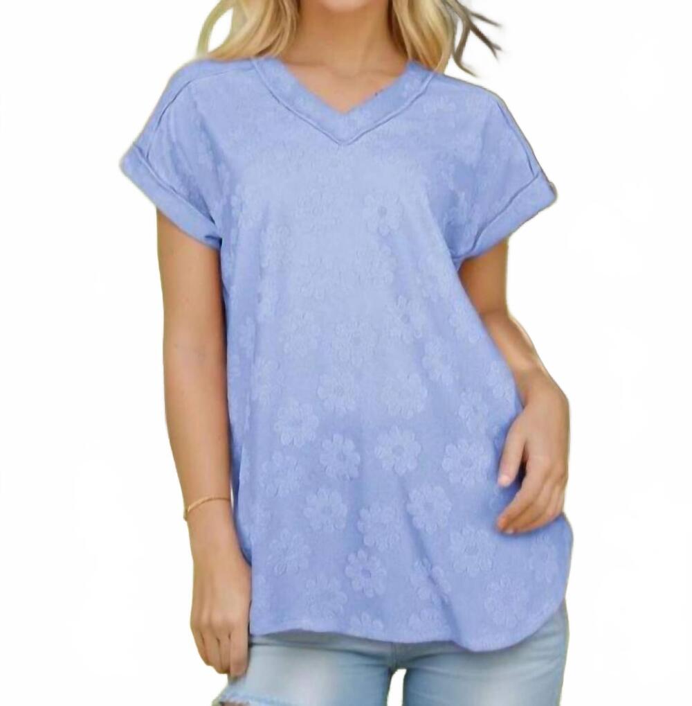 NEW HEIMISH USA women's v neck reversed stitching top in blue